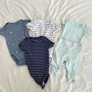 Neutral, baby boy Newborn onesies and matching set.